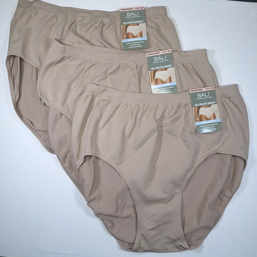 Bali Womens Comfort Revolution Brief Panty 10/11 NWT 803J 3 PACK Tan Seamless